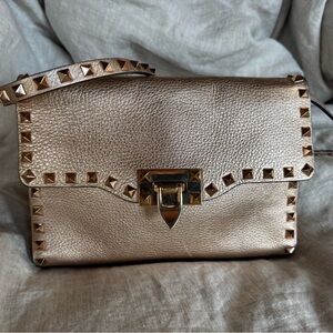 Valentino Garavani Metallic Gold Studded Crossbody Bag